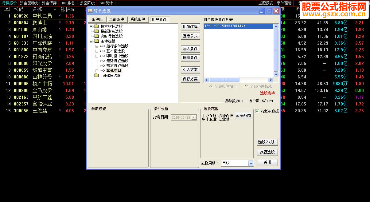 通达信EXPMA+BOLL+MACD共振选股源码选股